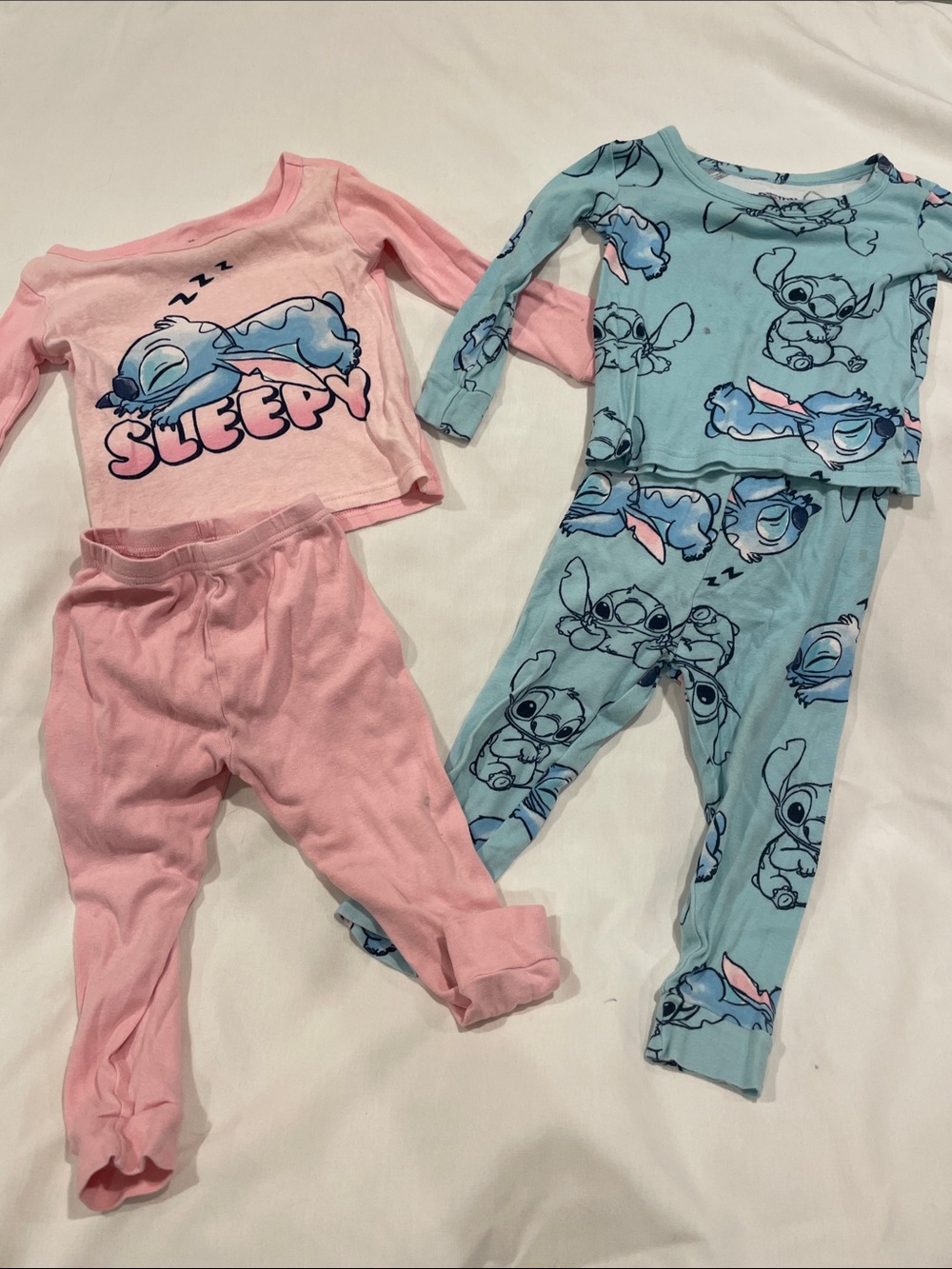 Disney Girls Pink & Light Blue Sleepy Stitch Pajama Set